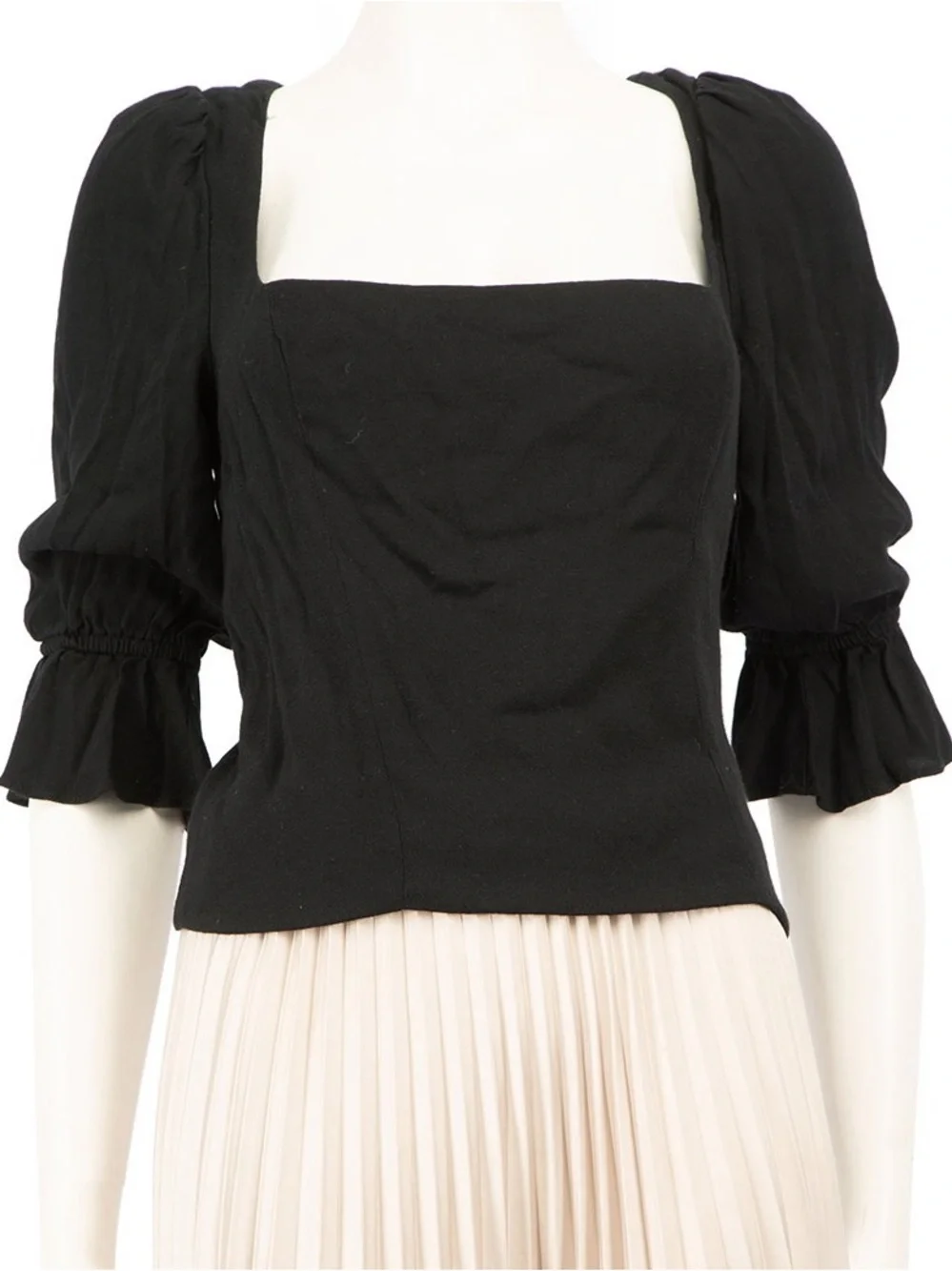 Reformation Black Square Neck Puff Half Sleeve Blouse Top size 6 8 Corset Style